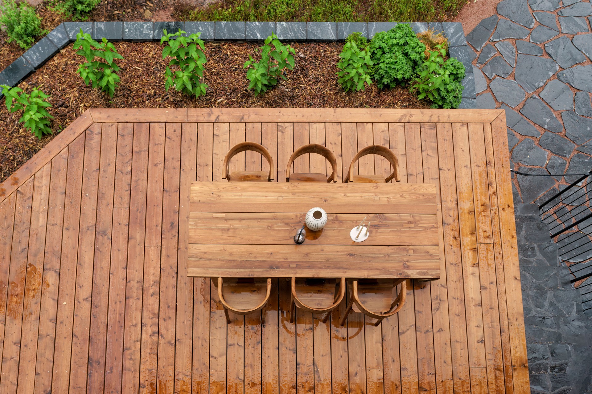 Wooden terrace after the rain